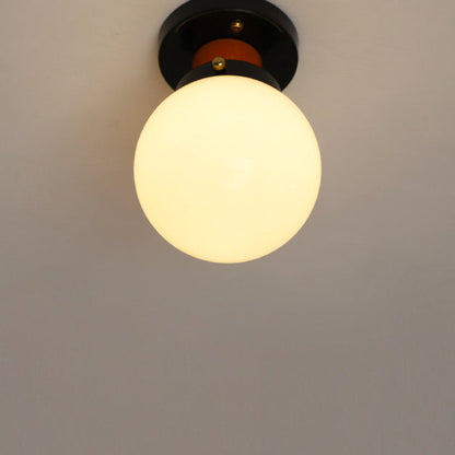 Modern Simplicity Sphere Iron Glass 1-Light Semi-Flush Mount Ceiling Light For Bedroom