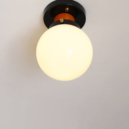 Modern Simplicity Sphere Iron Glass 1-Light Semi-Flush Mount Ceiling Light For Bedroom