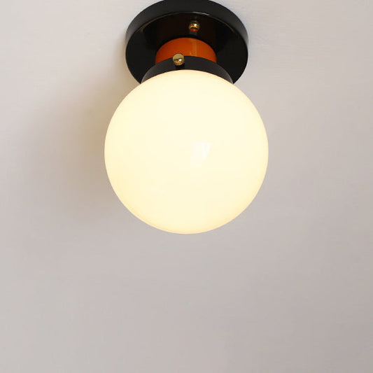 Modern Simplicity Sphere Iron Glass 1-Light Semi-Flush Mount Ceiling Light For Bedroom