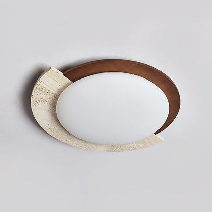 Traditional Japanese Round Travertine Acrylic LED Flush Mount Ceiling Light For Bedroom