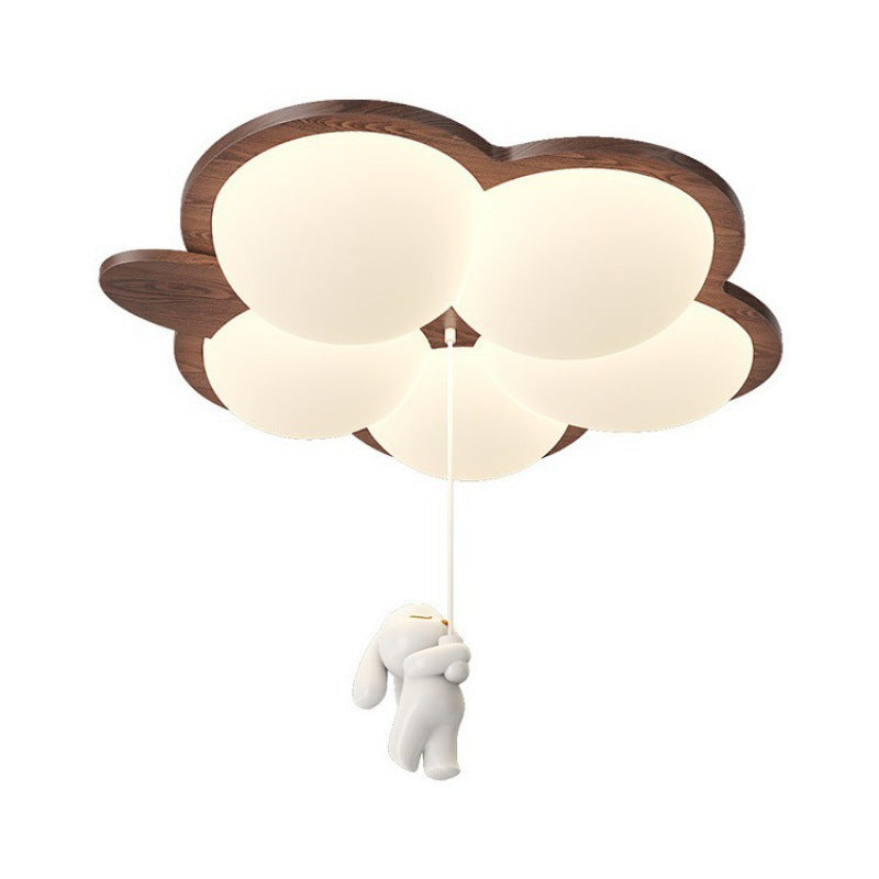 Contemporary Creative Flower Rubberwood PE LED Flush Mount Ceiling Light For Bedroom