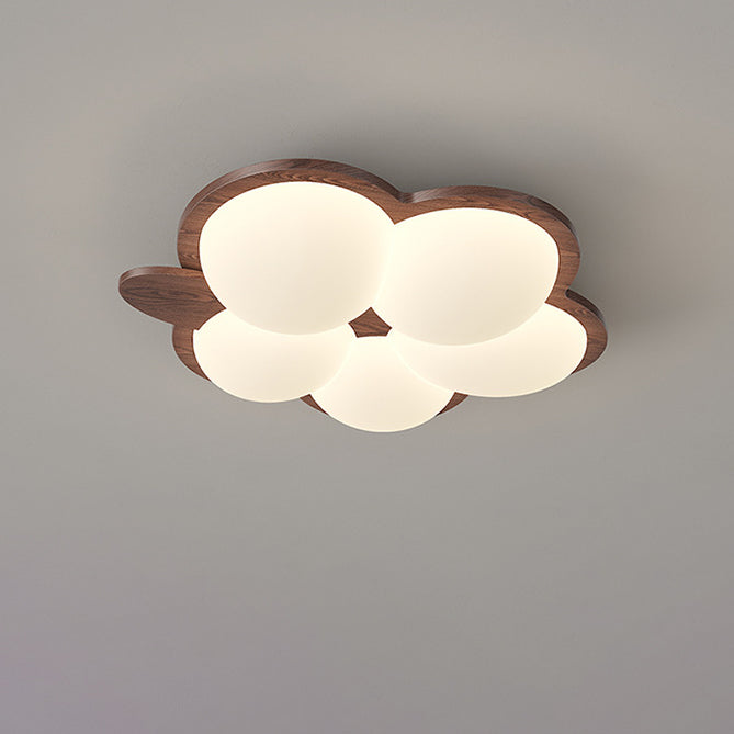 Contemporary Creative Flower Rubberwood PE LED Flush Mount Ceiling Light For Bedroom