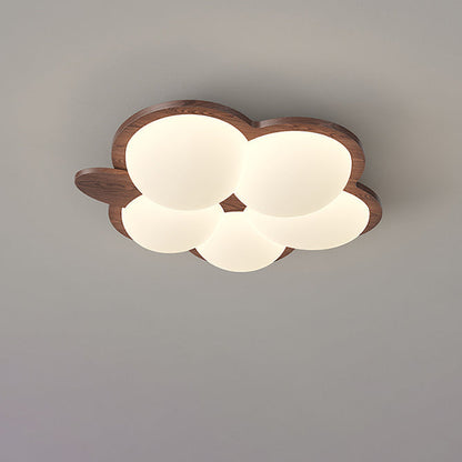 Contemporary Creative Flower Rubberwood PE LED Flush Mount Ceiling Light For Bedroom