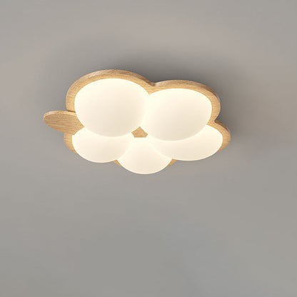 Contemporary Creative Flower Rubberwood PE LED Flush Mount Ceiling Light For Bedroom