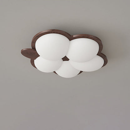 Contemporary Creative Flower Rubberwood PE LED Flush Mount Ceiling Light For Bedroom