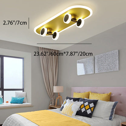 Contemporary Creative Skateboard Rectangular Iron Acrylic LED Flush Mount Ceiling Light For Bedroom