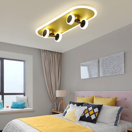 Contemporary Creative Skateboard Rectangular Iron Acrylic LED Flush Mount Ceiling Light For Bedroom