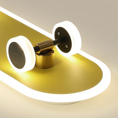 Contemporary Creative Skateboard Rectangular Iron Acrylic LED Flush Mount Ceiling Light For Bedroom
