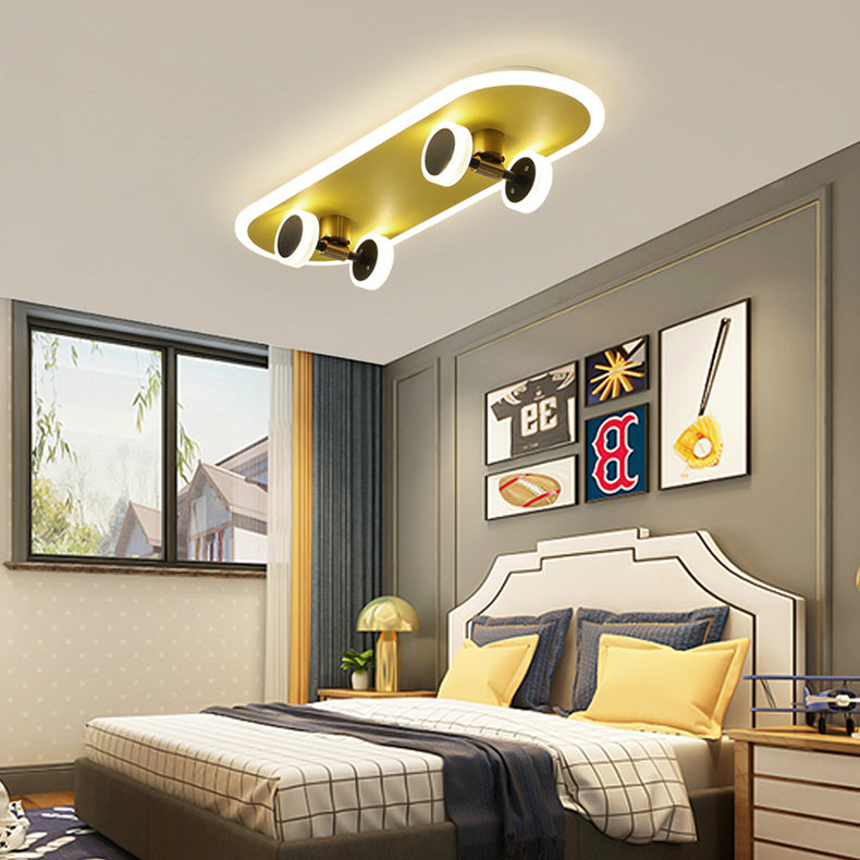 Contemporary Creative Skateboard Rectangular Iron Acrylic LED Flush Mount Ceiling Light For Bedroom