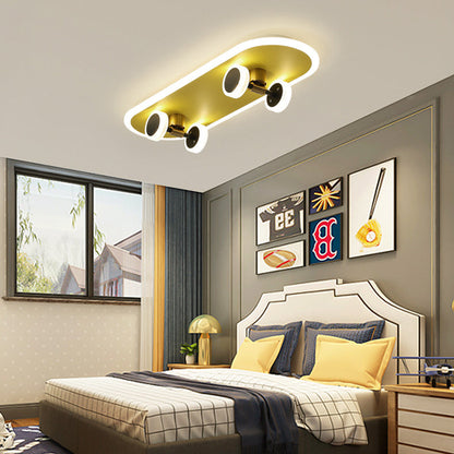 Contemporary Creative Skateboard Rectangular Iron Acrylic LED Flush Mount Ceiling Light For Bedroom