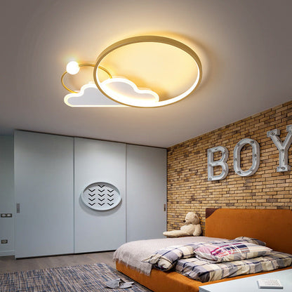 Contemporary Creative Cloud Circle Iron LED Flush Mount Ceiling Light For Bedroom