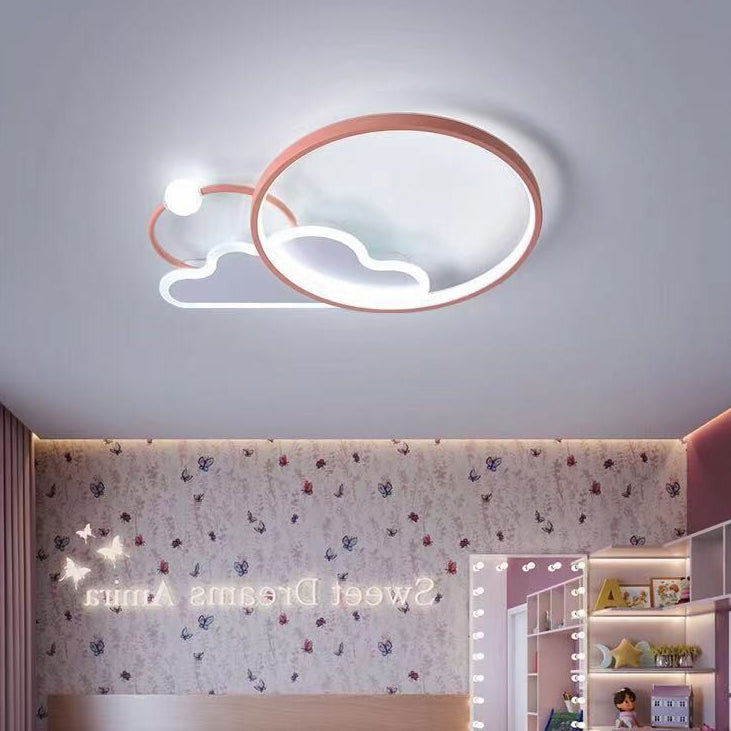 Contemporary Creative Cloud Circle Iron LED Flush Mount Ceiling Light For Bedroom