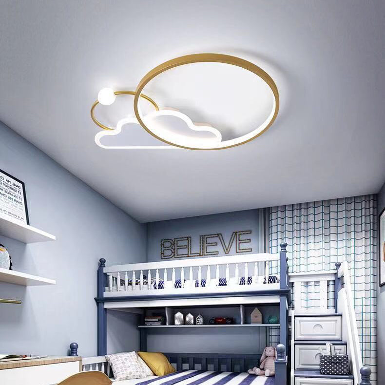 Contemporary Creative Cloud Circle Iron LED Flush Mount Ceiling Light For Bedroom