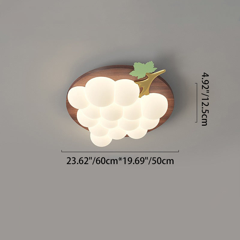 Contemporary Creative Grape Solid Wood Iron PE LED Flush Mount Ceiling Light For Bedroom