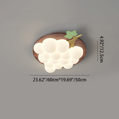 Contemporary Creative Grape Solid Wood Iron PE LED Flush Mount Ceiling Light For Bedroom
