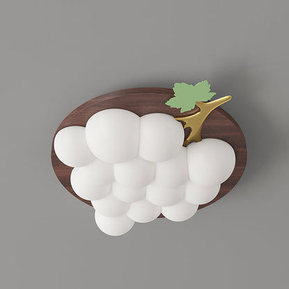 Contemporary Creative Grape Solid Wood Iron PE LED Flush Mount Ceiling Light For Bedroom