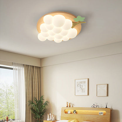 Contemporary Creative Grape Solid Wood Iron PE LED Flush Mount Ceiling Light For Bedroom