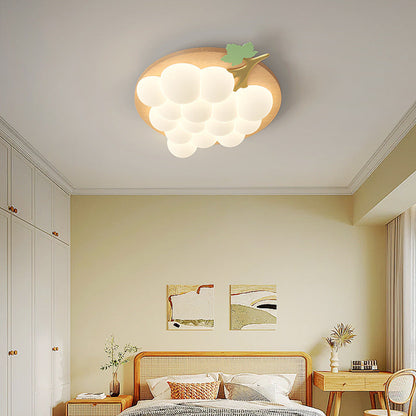 Contemporary Creative Grape Solid Wood Iron PE LED Flush Mount Ceiling Light For Bedroom
