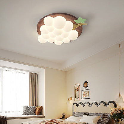 Contemporary Creative Grape Solid Wood Iron PE LED Flush Mount Ceiling Light For Bedroom