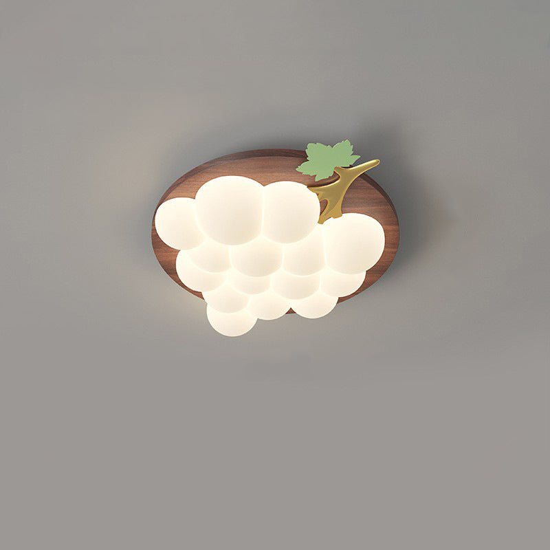 Contemporary Creative Grape Solid Wood Iron PE LED Flush Mount Ceiling Light For Bedroom