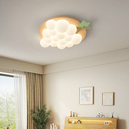 Contemporary Creative Grape Solid Wood Iron PE LED Flush Mount Ceiling Light For Bedroom