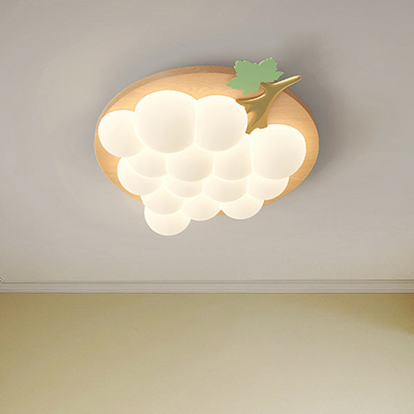 Contemporary Creative Grape Solid Wood Iron PE LED Flush Mount Ceiling Light For Bedroom
