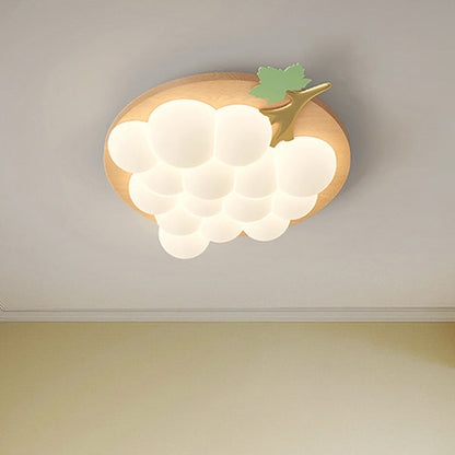 Contemporary Creative Grape Solid Wood Iron PE LED Flush Mount Ceiling Light For Bedroom