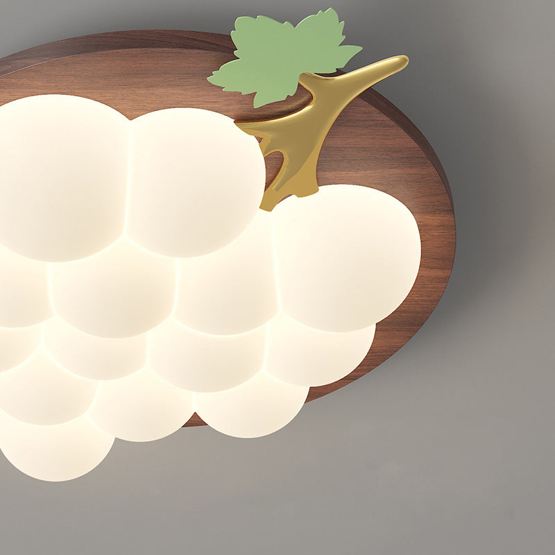 Contemporary Creative Grape Solid Wood Iron PE LED Flush Mount Ceiling Light For Bedroom