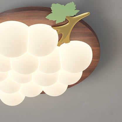 Contemporary Creative Grape Solid Wood Iron PE LED Flush Mount Ceiling Light For Bedroom