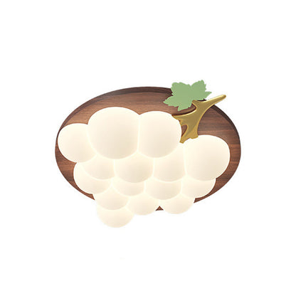 Contemporary Creative Grape Solid Wood Iron PE LED Flush Mount Ceiling Light For Bedroom