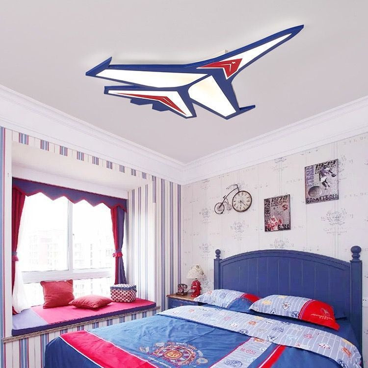 Contemporary Creative Kids Cartoon Airplane Iron LED Flush Mount Ceiling Light For Bedroom
