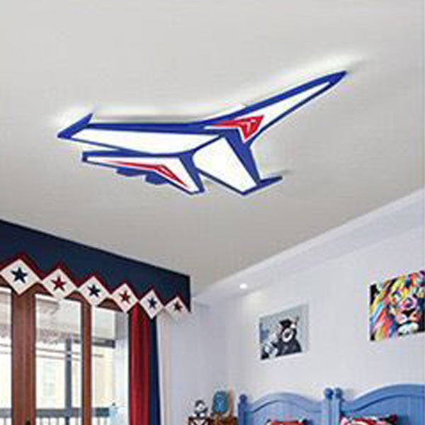 Contemporary Creative Kids Cartoon Airplane Iron LED Flush Mount Ceiling Light For Bedroom