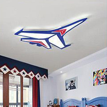 Contemporary Creative Kids Cartoon Airplane Iron LED Flush Mount Ceiling Light For Bedroom