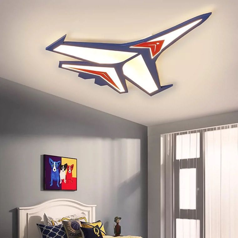 Contemporary Creative Kids Cartoon Airplane Iron LED Flush Mount Ceiling Light For Bedroom