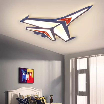 Contemporary Creative Kids Cartoon Airplane Iron LED Flush Mount Ceiling Light For Bedroom