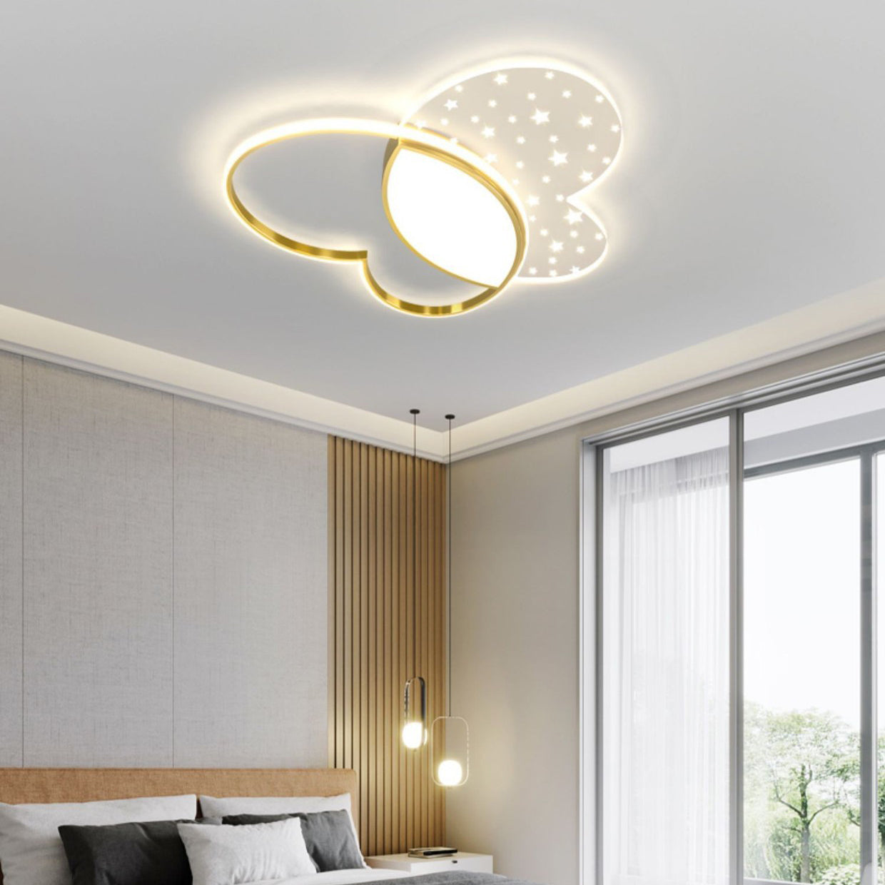 Contemporary Creative Butterfly Metal Acrylic LED Flush Mount Ceiling Light For Bedroom