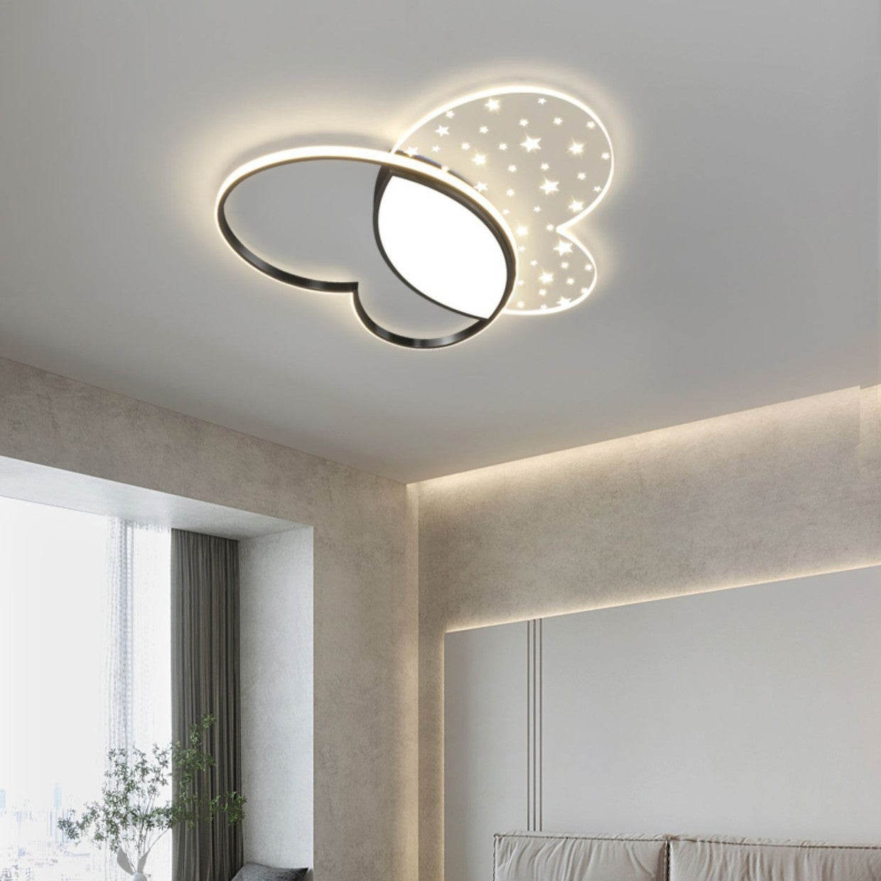 Contemporary Creative Butterfly Metal Acrylic LED Flush Mount Ceiling Light For Bedroom