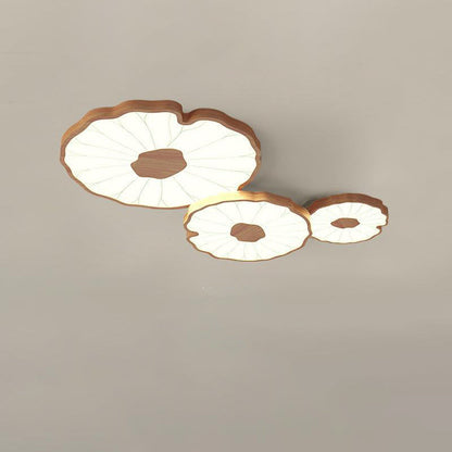 Traditional Chinese Lotus Leaf Round Iron Acrylic LED Flush Mount Ceiling Light For Living Room