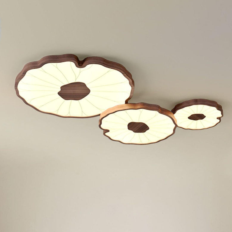 Traditional Chinese Lotus Leaf Round Iron Acrylic LED Flush Mount Ceiling Light For Living Room