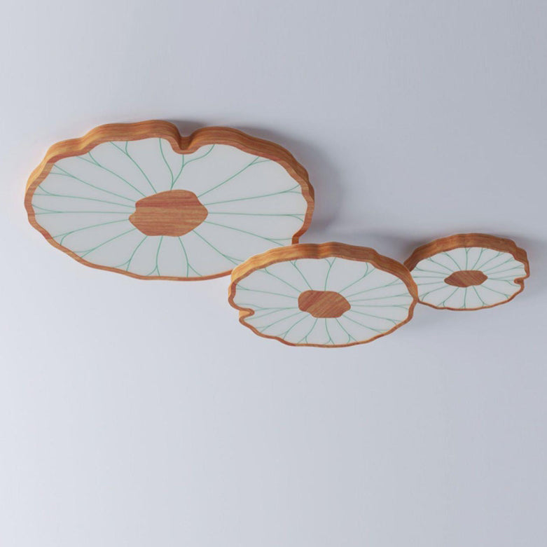Traditional Chinese Lotus Leaf Round Iron Acrylic LED Flush Mount Ceiling Light For Living Room