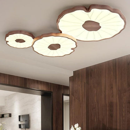 Traditional Chinese Lotus Leaf Round Iron Acrylic LED Flush Mount Ceiling Light For Living Room