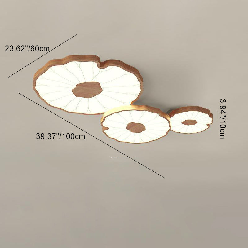 Traditional Chinese Lotus Leaf Round Iron Acrylic LED Flush Mount Ceiling Light For Living Room