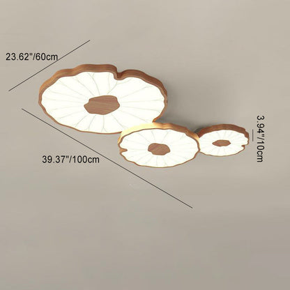 Traditional Chinese Lotus Leaf Round Iron Acrylic LED Flush Mount Ceiling Light For Living Room