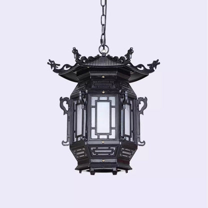Traditional Chinese Lantern Aluminum PVC 1-Light Pendant Light For Outdoor Patio