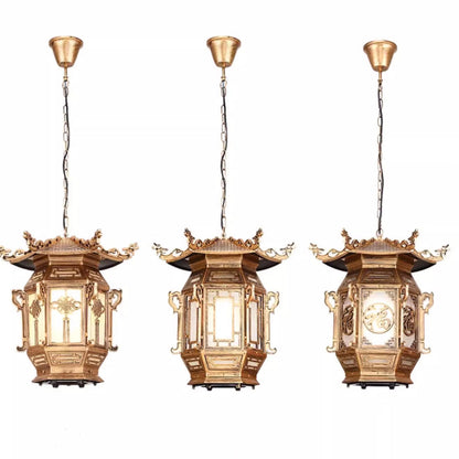 Traditional Chinese Lantern Aluminum PVC 1-Light Pendant Light For Outdoor Patio