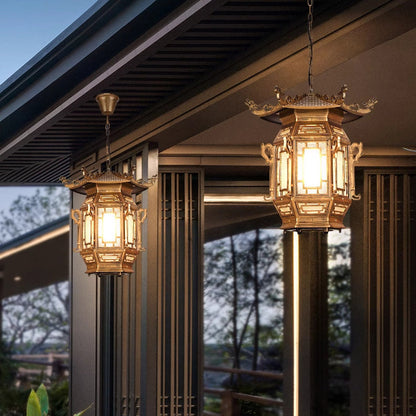 Traditional Chinese Lantern Aluminum PVC 1-Light Pendant Light For Outdoor Patio