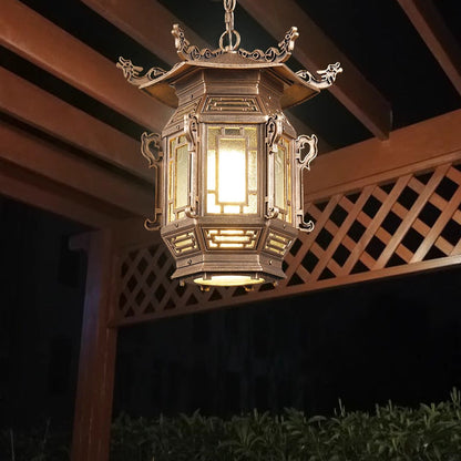 Traditional Chinese Lantern Aluminum PVC 1-Light Pendant Light For Outdoor Patio