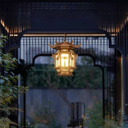 Traditional Chinese Lantern Aluminum PVC 1-Light Pendant Light For Outdoor Patio