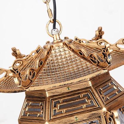 Traditional Chinese Lantern Aluminum PVC 1-Light Pendant Light For Outdoor Patio