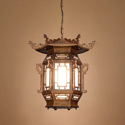 Traditional Chinese Lantern Aluminum PVC 1-Light Pendant Light For Outdoor Patio